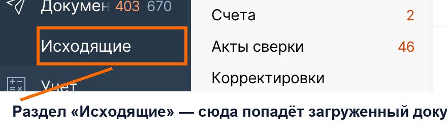 СБИС: раздел Документы, пункт Исходящие